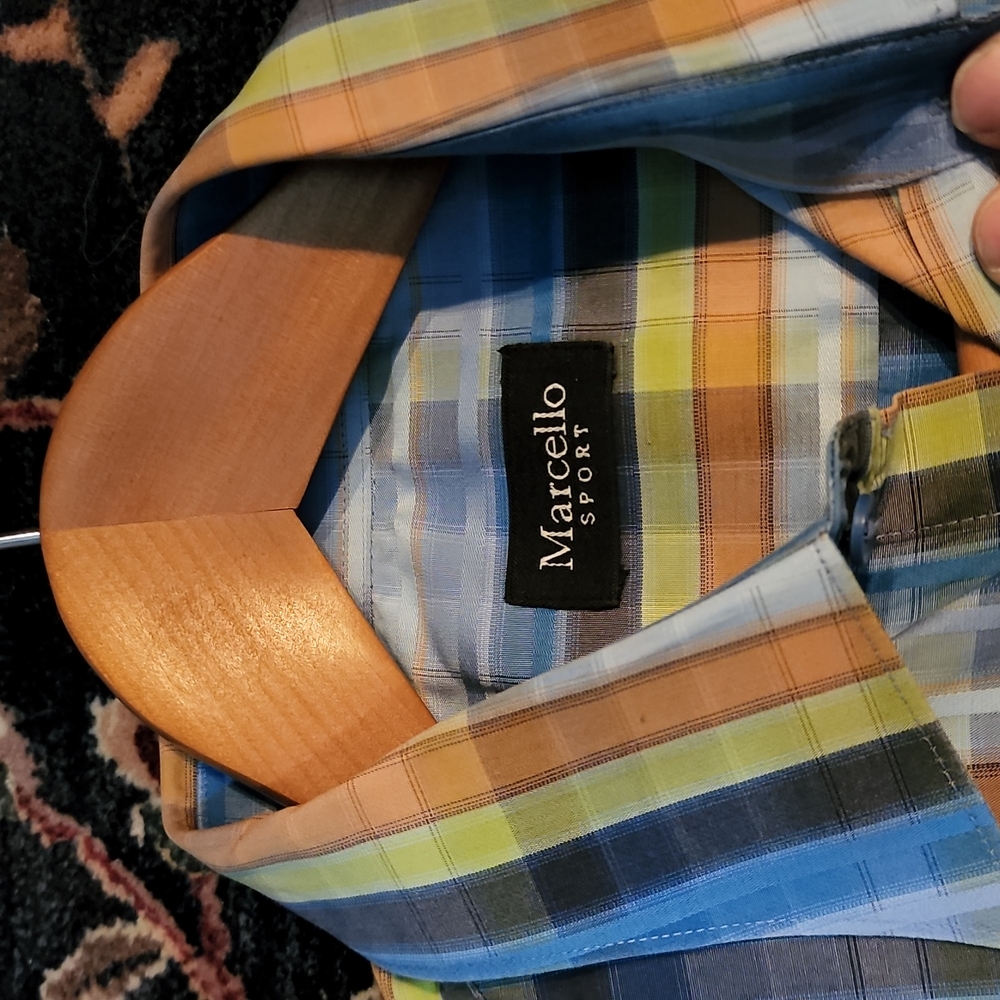 Marcello sport button down shirt. Size Large 16.5  handsome colors.